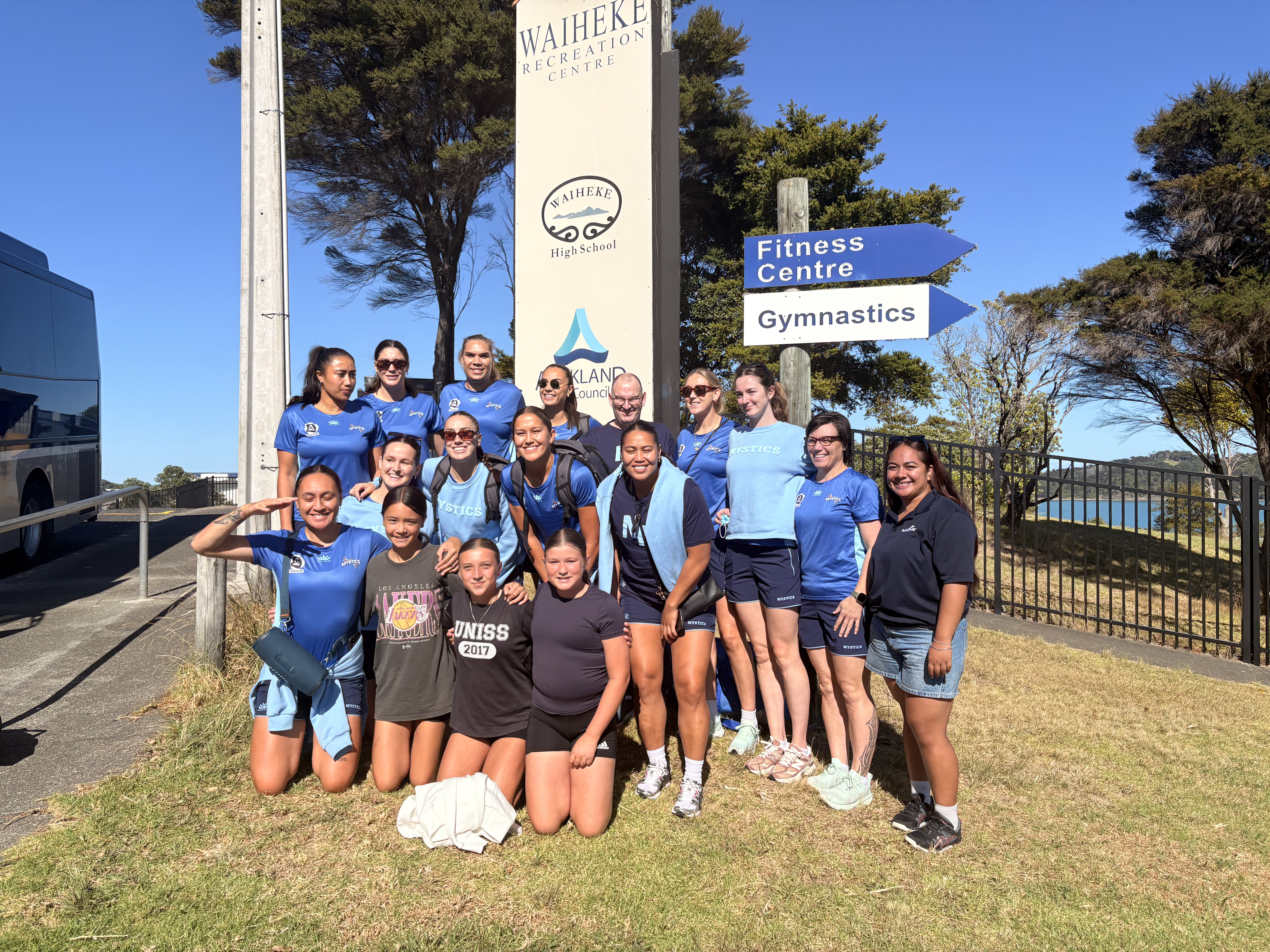 Northern Mystics team members in front of Waiheke Recreation Centre