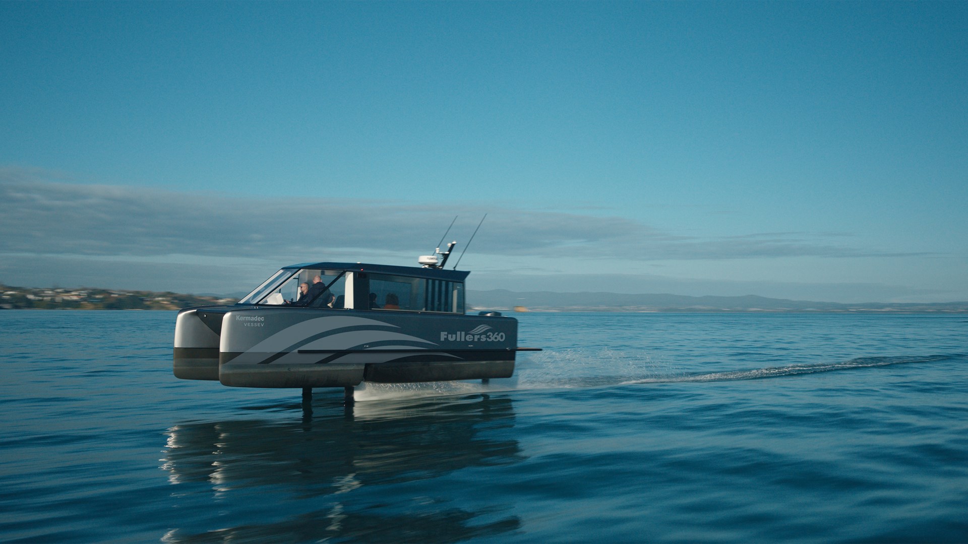 Vessev's electric hydrofoil vessel on the water